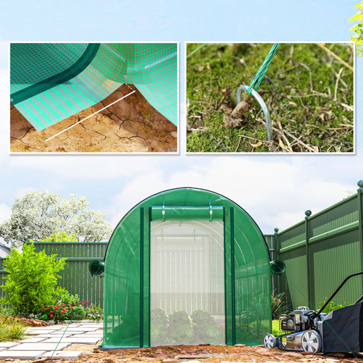 Outsunny Estufa Tipo Túnel 447x200x198 cm Estufa de Exterior com Paredes Laterais Enroláveis Cobertura Extra 8 Janelas de Malha e 2 Portas Enroláveis Estufa de Jardim Pátio Verde