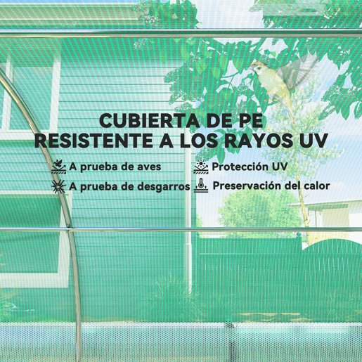 Outsunny Estufa Tipo Túnel 447x200x198 cm Estufa de Exterior com Paredes Laterais Enroláveis Cobertura Extra 8 Janelas de Malha e 2 Portas Enroláveis Estufa de Jardim Pátio Verde
