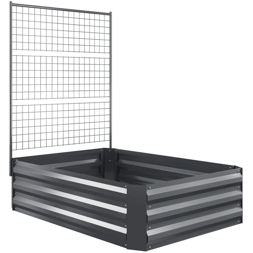 Outsunny Caixa de Plantio Grande de Exterior Caixa de Plantio de Aço Galvanizado com Treliça para Plantas Trepadeiras e Fundo Aberto para Pátio Varanda 80x115x125 cm Cinza Escuro