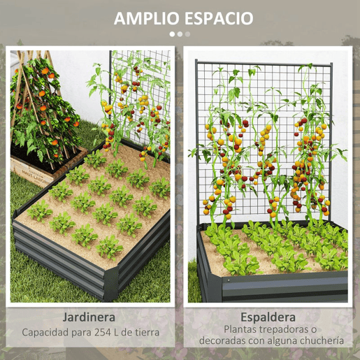 Outsunny Caixa de Plantio Grande de Exterior Caixa de Plantio de Aço Galvanizado com Treliça para Plantas Trepadeiras e Fundo Aberto para Pátio Varanda 80x115x125 cm Cinza Escuro