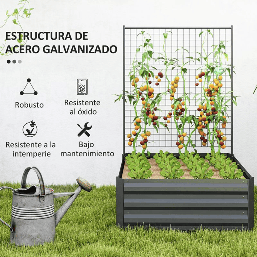 Outsunny Caixa de Plantio Grande de Exterior Caixa de Plantio de Aço Galvanizado com Treliça para Plantas Trepadeiras e Fundo Aberto para Pátio Varanda 80x115x125 cm Cinza Escuro