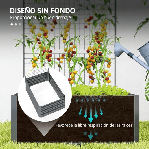 Outsunny Caixa de Plantio Grande de Exterior Caixa de Plantio de Aço Galvanizado com Treliça para Plantas Trepadeiras e Fundo Aberto para Pátio Varanda 80x115x125 cm Cinza Escuro