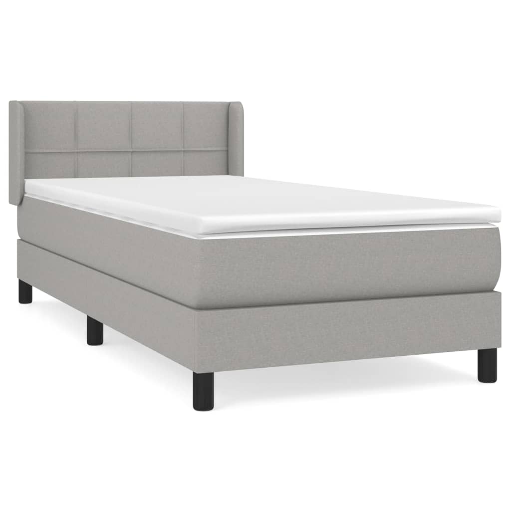 cama box spring con colchon tela gris claro 100x200 cm bloques con cuadros