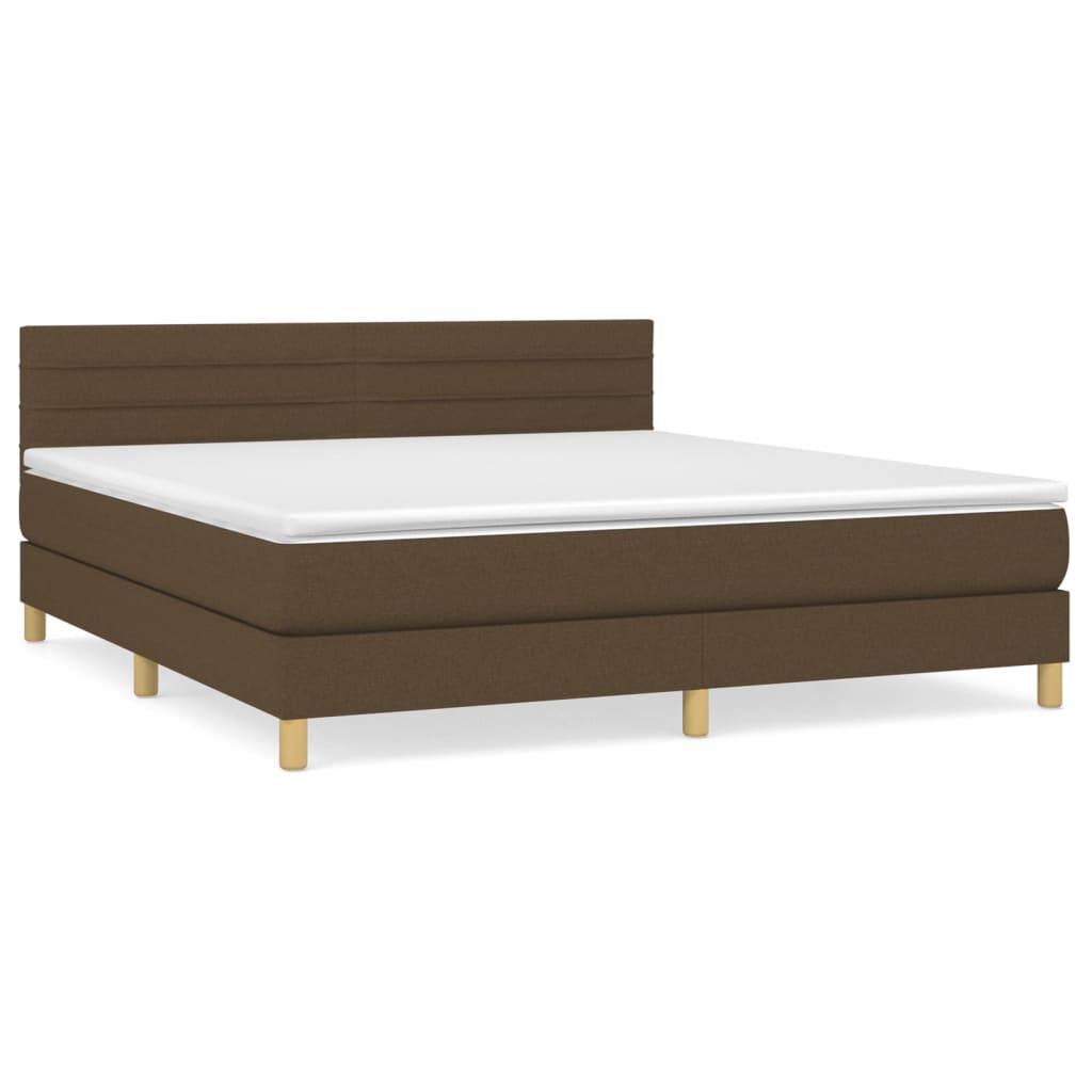 Cama box spring con colchón tela marrón oscuro 160x200 cm rayas horizontales