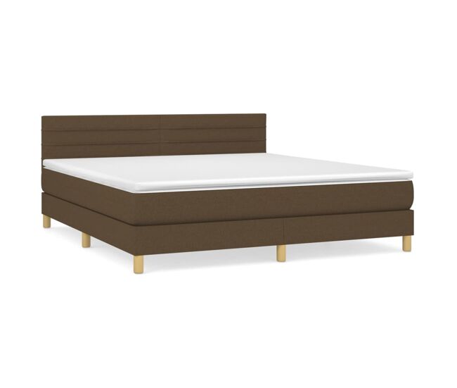 Cama box spring con colchón tela marrón oscuro 160x200 cm rayas horizontales