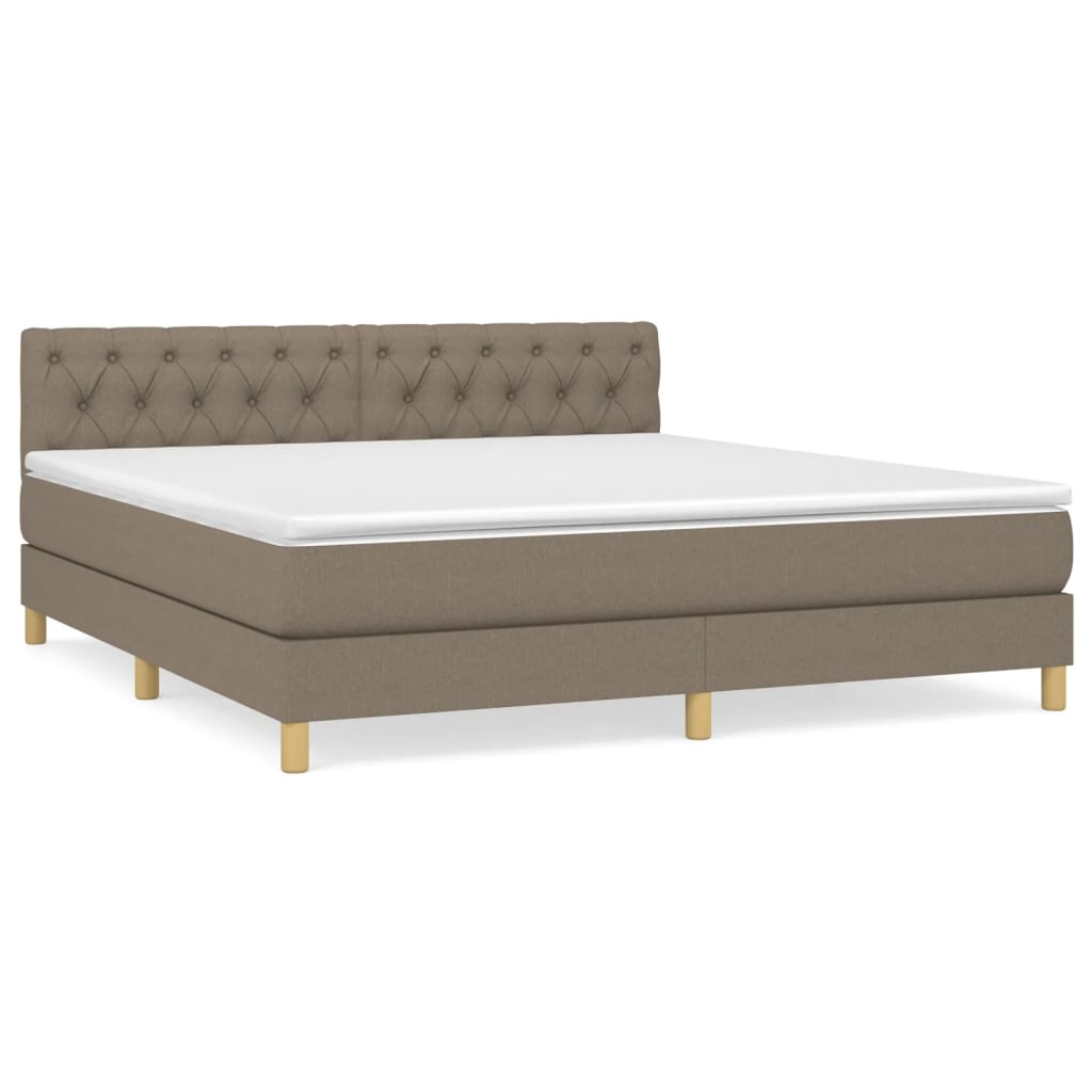 Cama box spring con colchón tela gris taupe 160x200 cm diseño de botones
