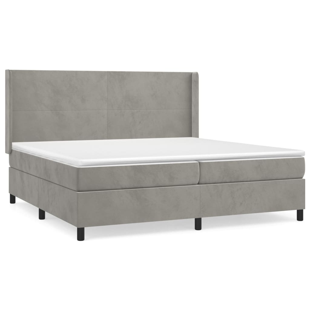 Cama box spring con colchón terciopelo gris claro 200x200 cm diseño plano