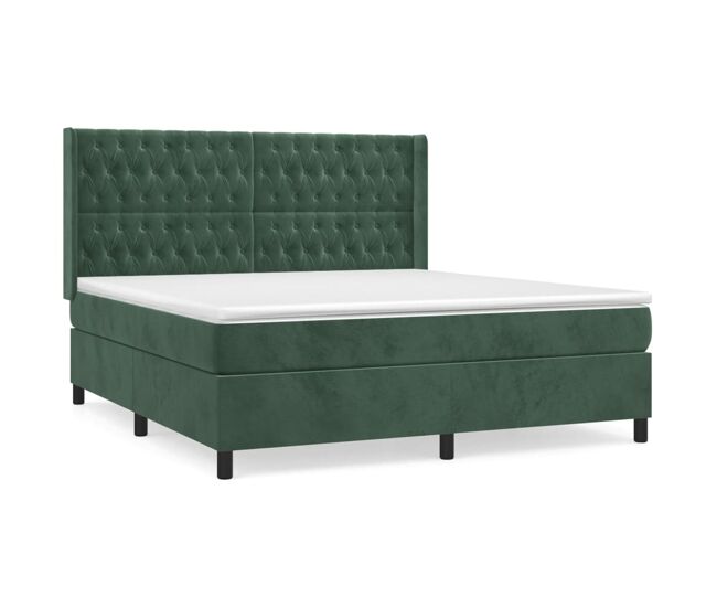 Cama box spring con colchón terciopelo verde oscuro 180x200 cm diseño de botones
