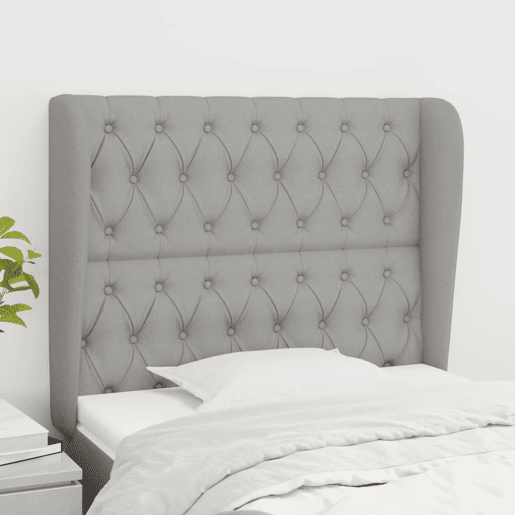 vidaXL Cabeceira cama c abas tecido 103x23x118128 cm cinzento-claro vidaXL Cabeceira cama c abas tecido 103x23x118128 cm cinzento-claro