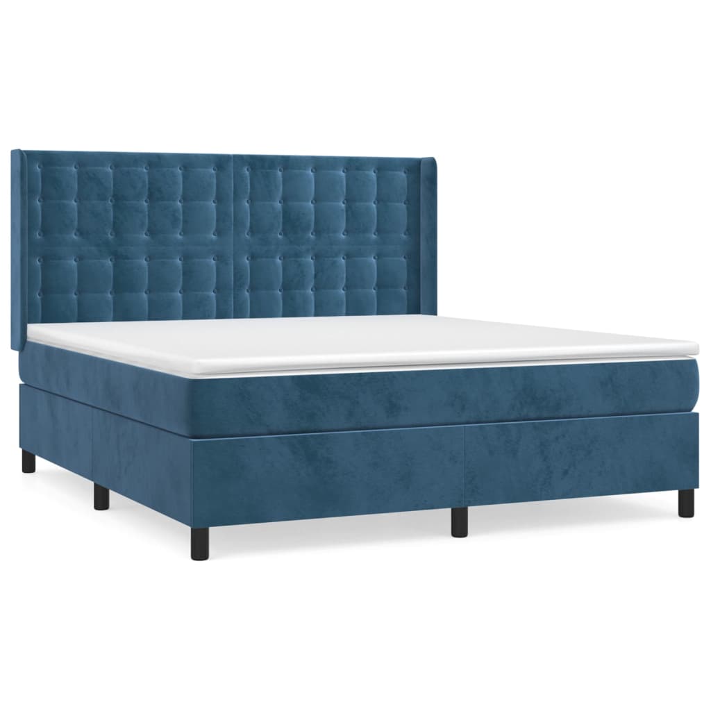 Cama box spring con colchón terciopelo azul oscuro 160x200 cm botones