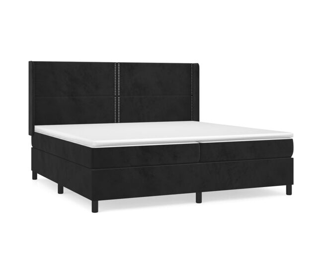 Cama box spring con colchón terciopelo negro 200x200 cm liso con clavos