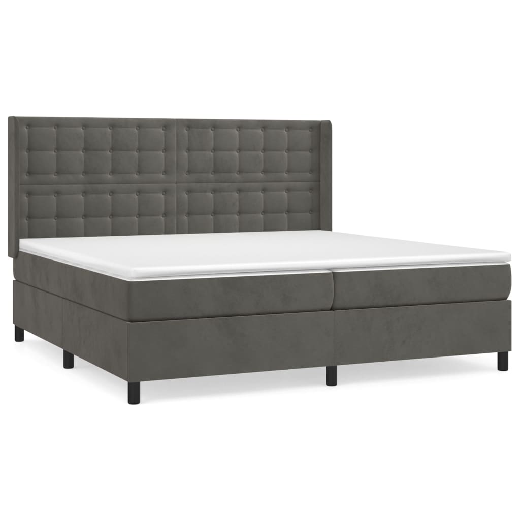Cama box spring con colchón terciopelo gris oscuro 200x200 cm botones