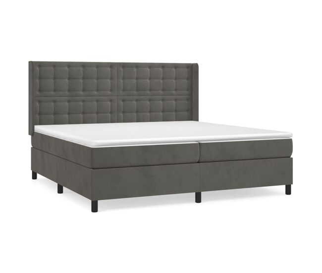 Cama box spring con colchón terciopelo gris oscuro 200x200 cm botones