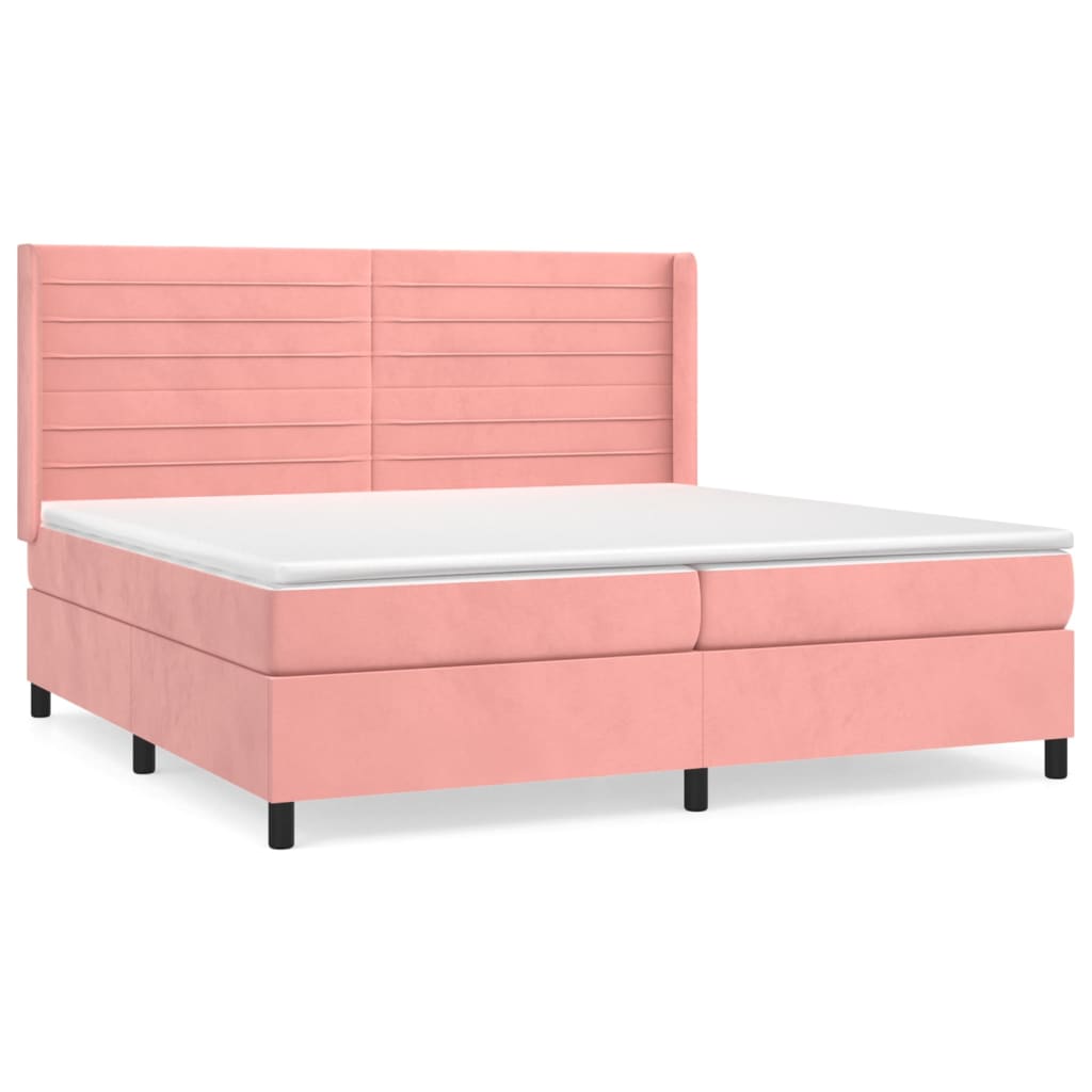 Cama box spring con colchón terciopelo rosa 200x200 cm rayas horizontales