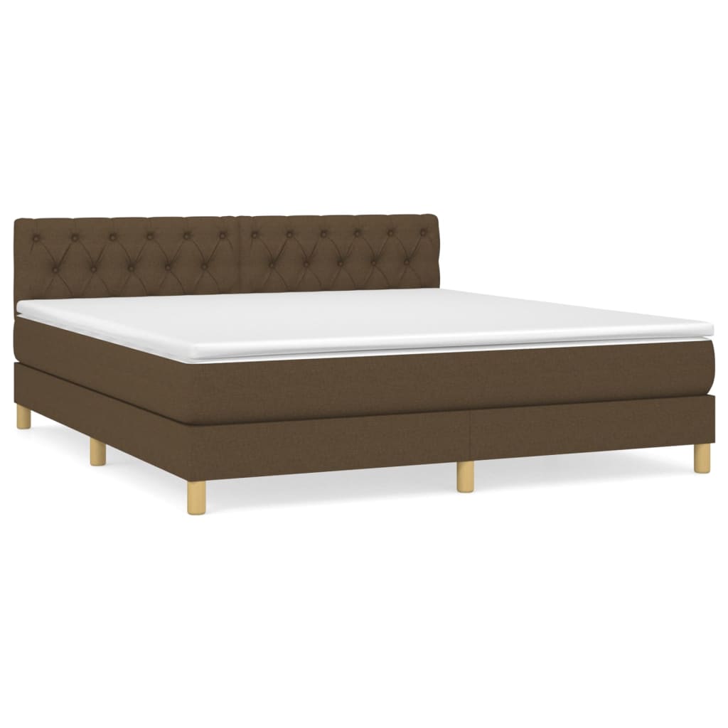 Cama box spring con colchón tela marrón oscuro 160x200 cm diseño de botones