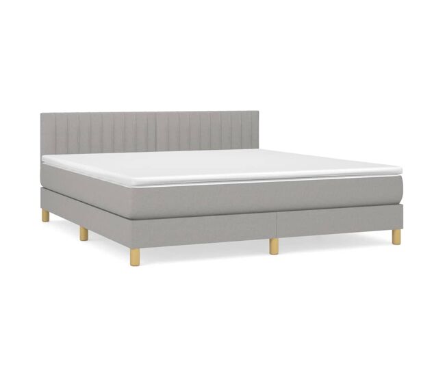 Cama box spring con colchón tela gris claro 180x200 cm rayas verticales