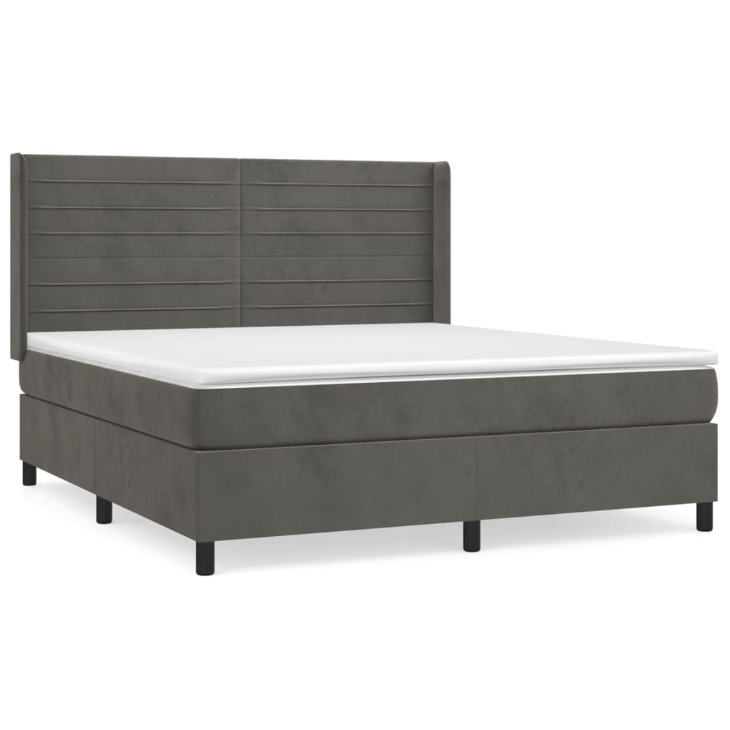 Cama box spring con colchón terciopelo gris oscuro 160x200 cm rayas horizontales