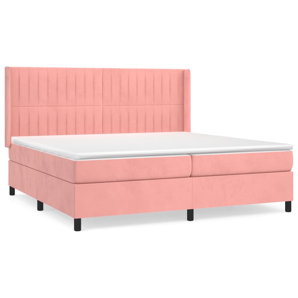 cama box spring con colchon terciopelo rosa 200x200 cm rayas verticales