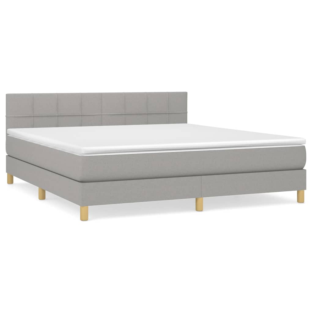 Cama box spring con colchón tela gris claro 160x200 cm bloques con cuadros