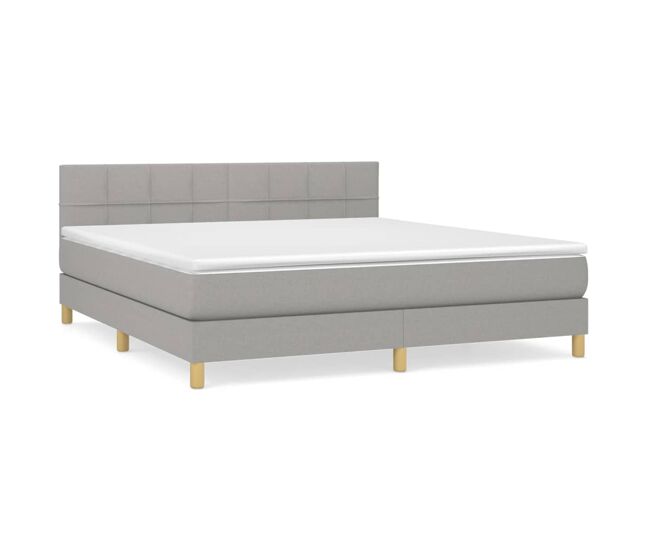 Cama box spring con colchón tela gris claro 160x200 cm bloques con cuadros