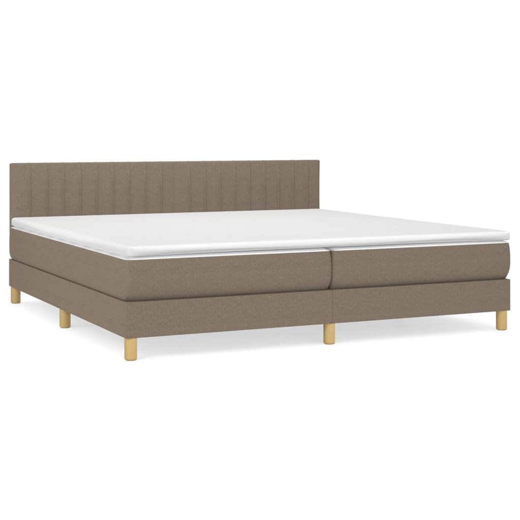 Cama box spring con colchón tela gris taupe 200x200 cm rayas verticales