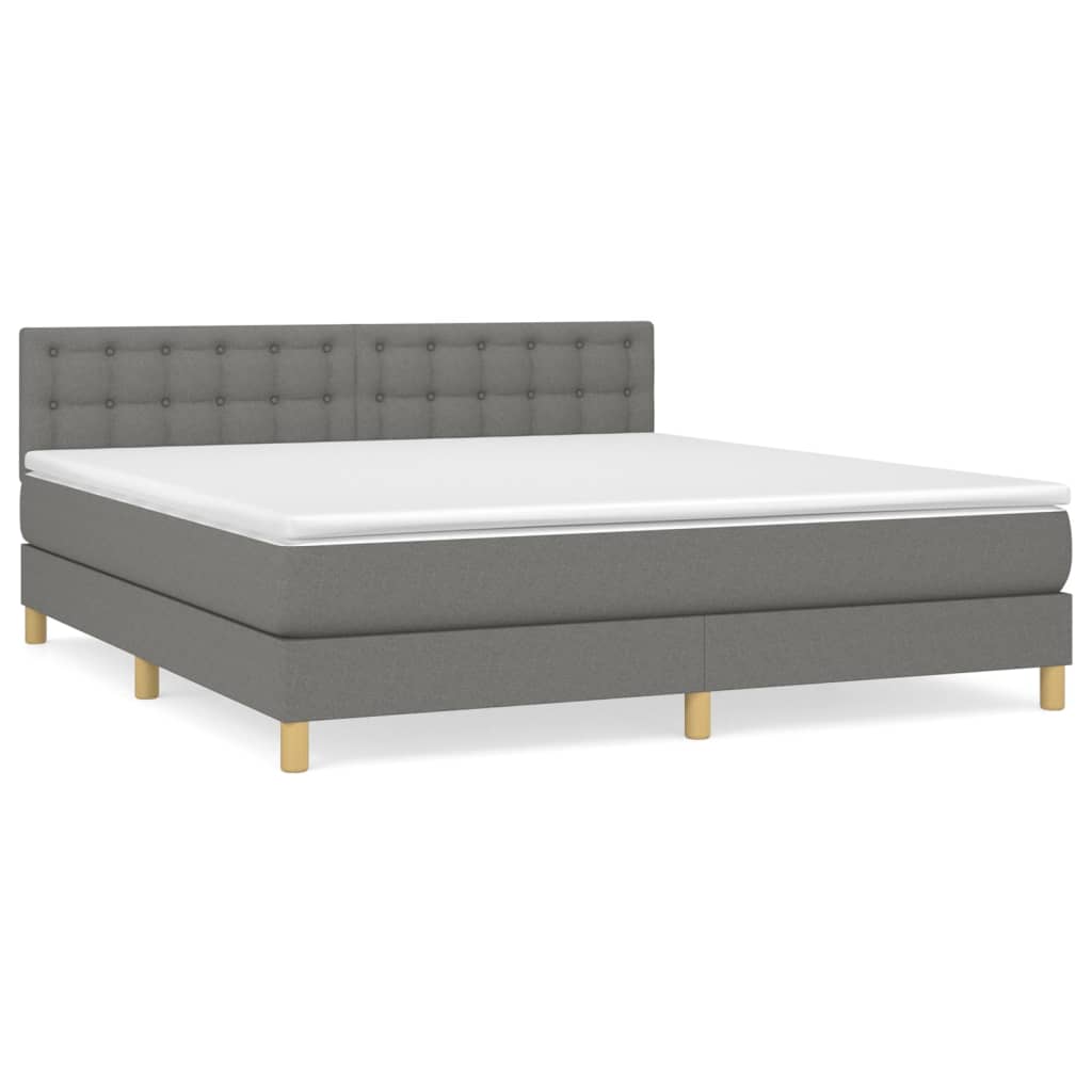 Cama box spring con colchón tela gris oscuro 160x200 cm botones