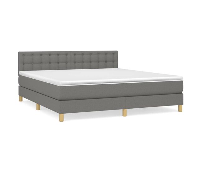 Cama box spring con colchón tela gris oscuro 160x200 cm botones