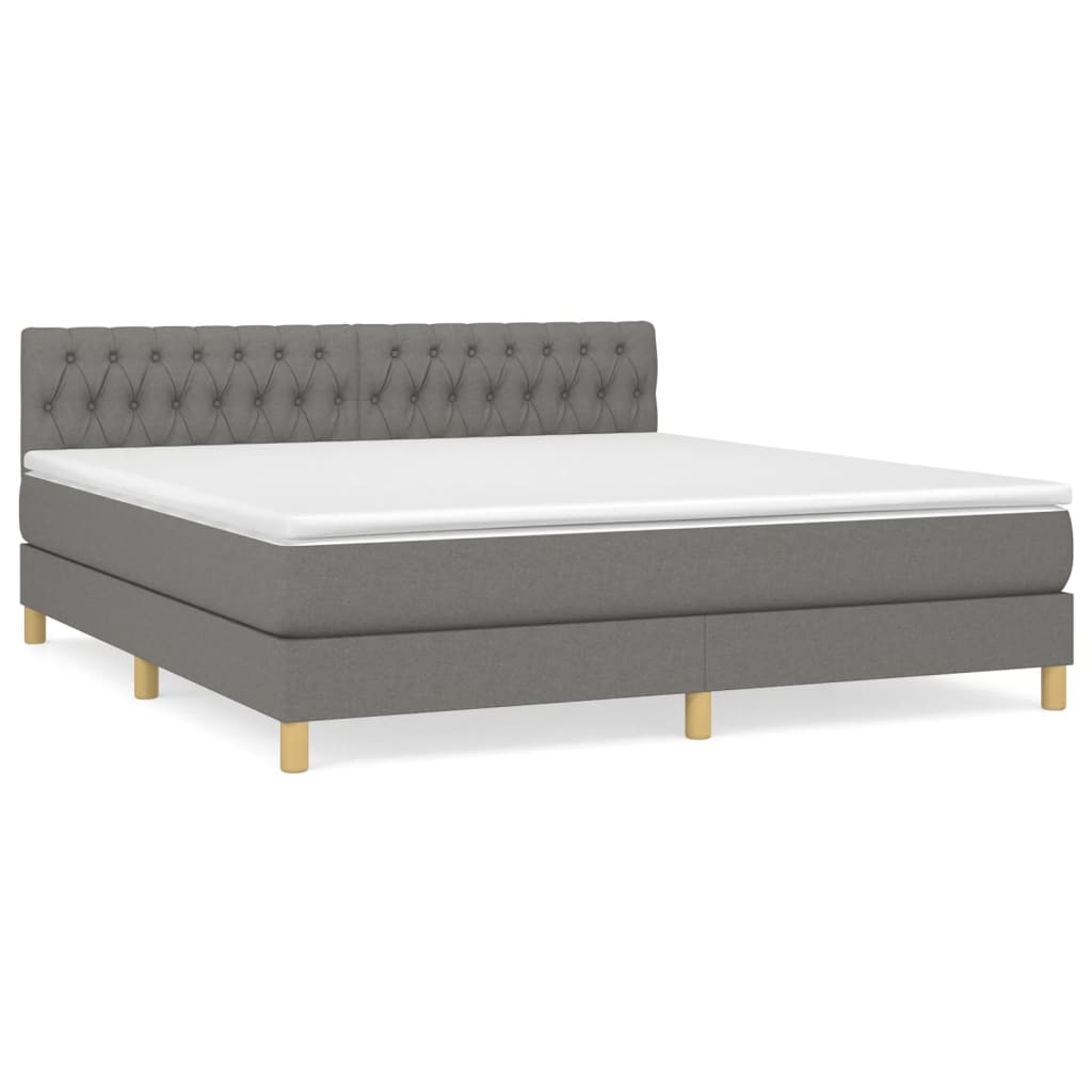 cama box spring con colchon tela gris oscuro 180x200 cm diseno de botones