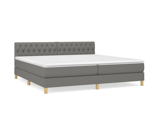 Cama box spring con colchón tela gris oscuro 200x200 cm diseño de botones