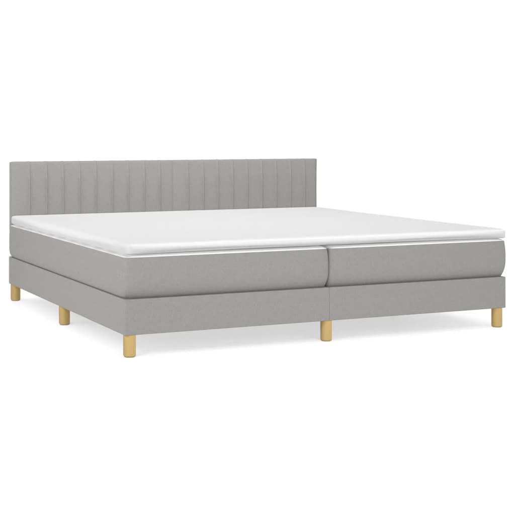 Cama box spring con colchón tela gris claro 200x200 cm rayas verticales