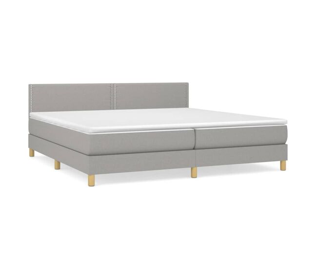 Cama box spring con colchón tela gris claro 200x200 cm liso con clavos