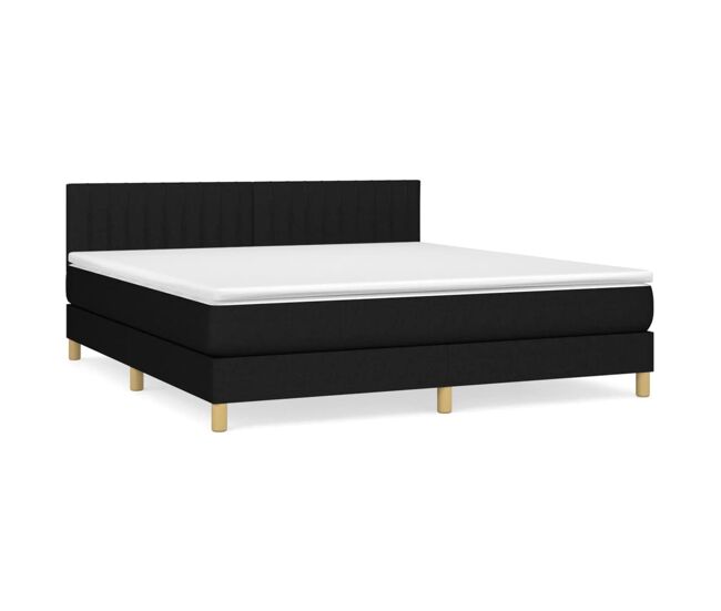 Cama box spring con colchón tela negro 180x200 cm rayas verticales