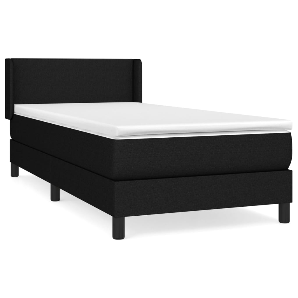 Cama box spring con colchón tela negro 90x200 cm diseño plano