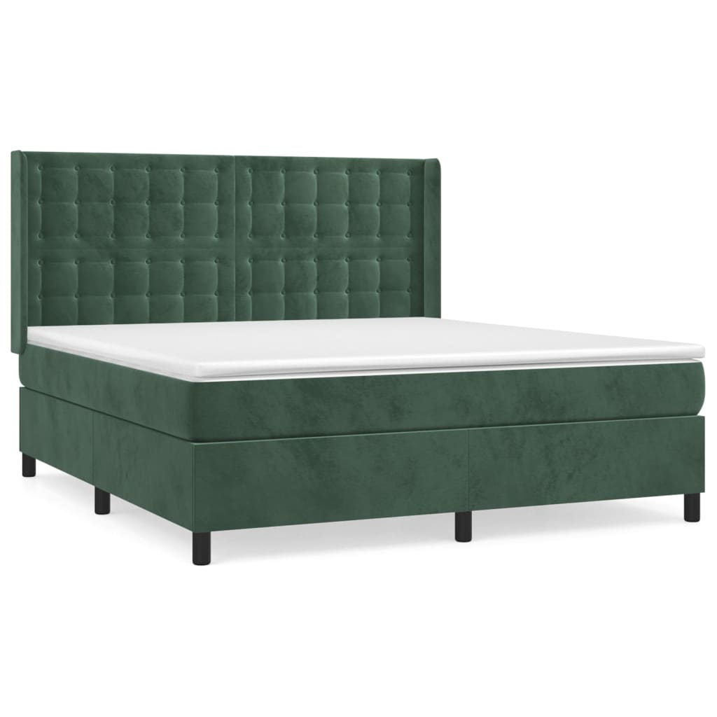 Cama box spring con colchón terciopelo verde oscuro 160x200 cm botones