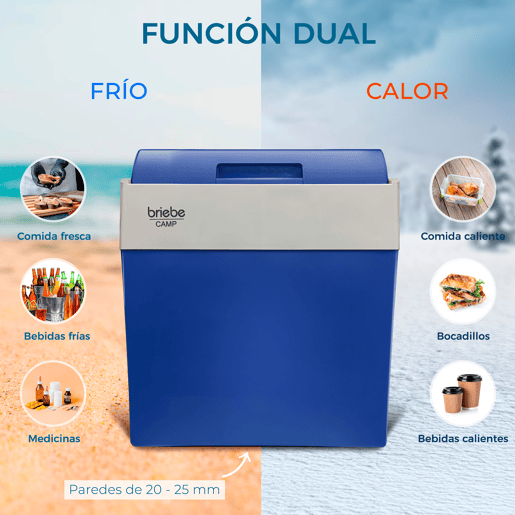 Briebe CF1153BLU Geleira Eléctrica 28L, Refrigerador Eléctrico Portátil, Campismo Viagens 12V  220 - 240V, Refrigeração e Aquecimento, 55, Azul