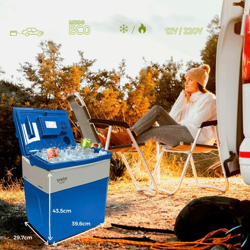 Briebe CF1153BLU Geleira Eléctrica 28L, Refrigerador Eléctrico Portátil, Campismo Viagens 12V  220 - 240V, Refrigeração e Aquecimento, 55, Azul