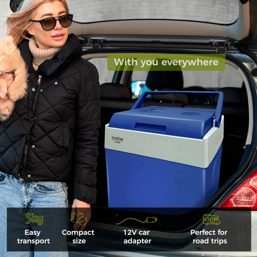 Briebe CF1153BLU Geleira Eléctrica 28L, Refrigerador Eléctrico Portátil, Campismo Viagens 12V  220 - 240V, Refrigeração e Aquecimento, 55, Azul