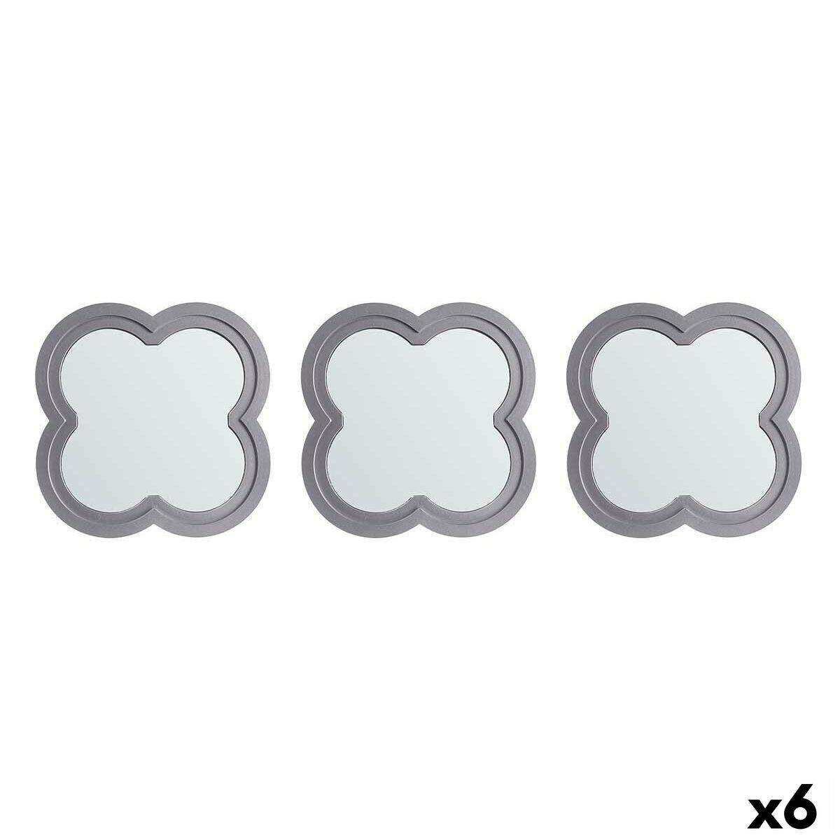 Juego de espejos flor plateado polipropileno 78 x 26 x 2,5 cm (6 unidades)