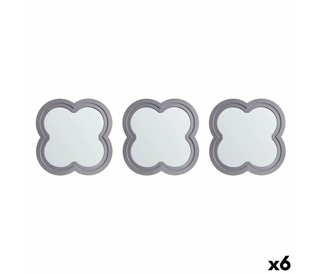 Juego de espejos flor plateado polipropileno 78 x 26 x 2,5 cm (6 unidades)