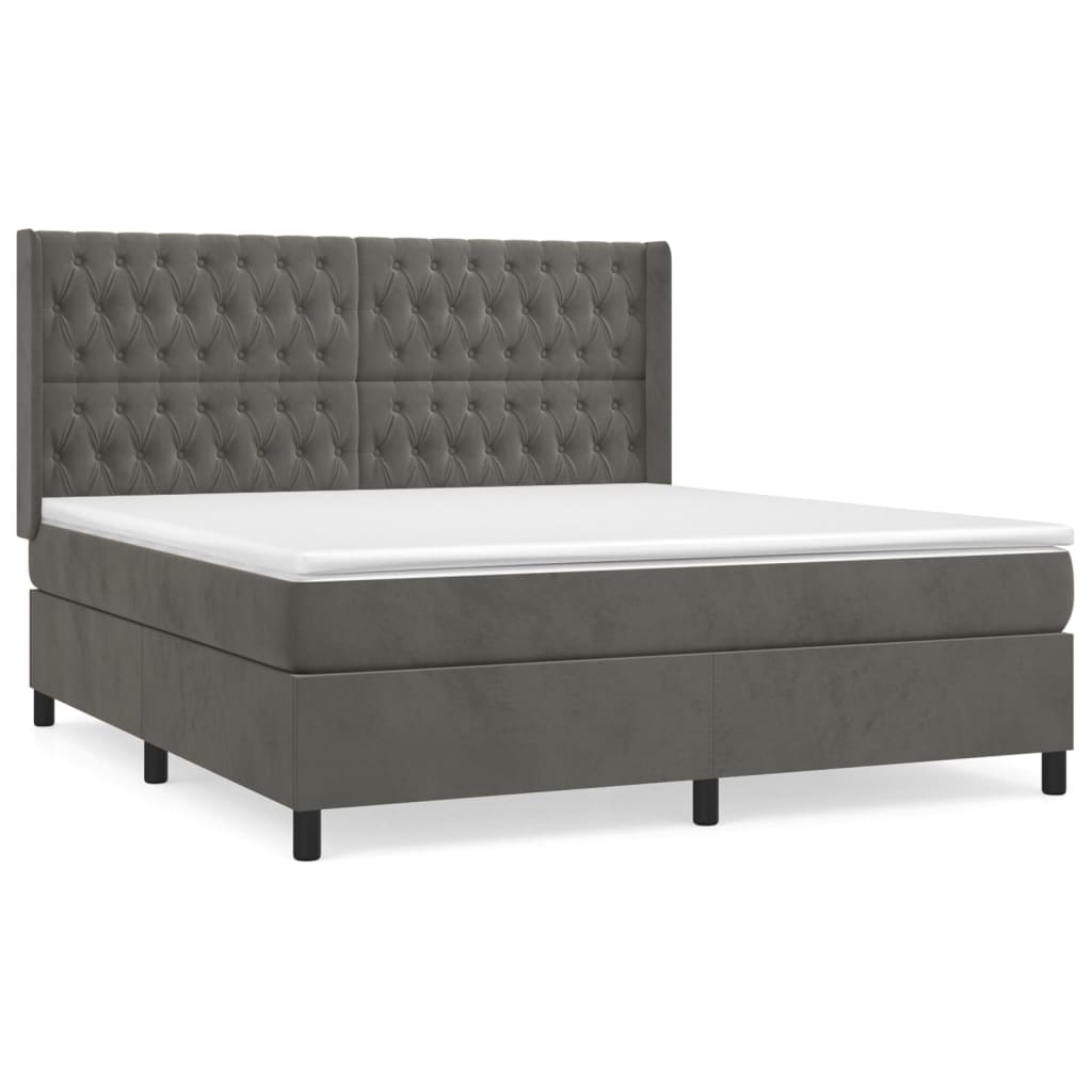 Cama box spring con colchón terciopelo gris oscuro 180x200 cm diseño de botones