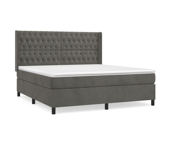 Cama box spring con colchón terciopelo gris oscuro 180x200 cm diseño de botones