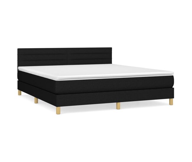 Cama box spring con colchón tela negro 180x200 cm rayas horizontales