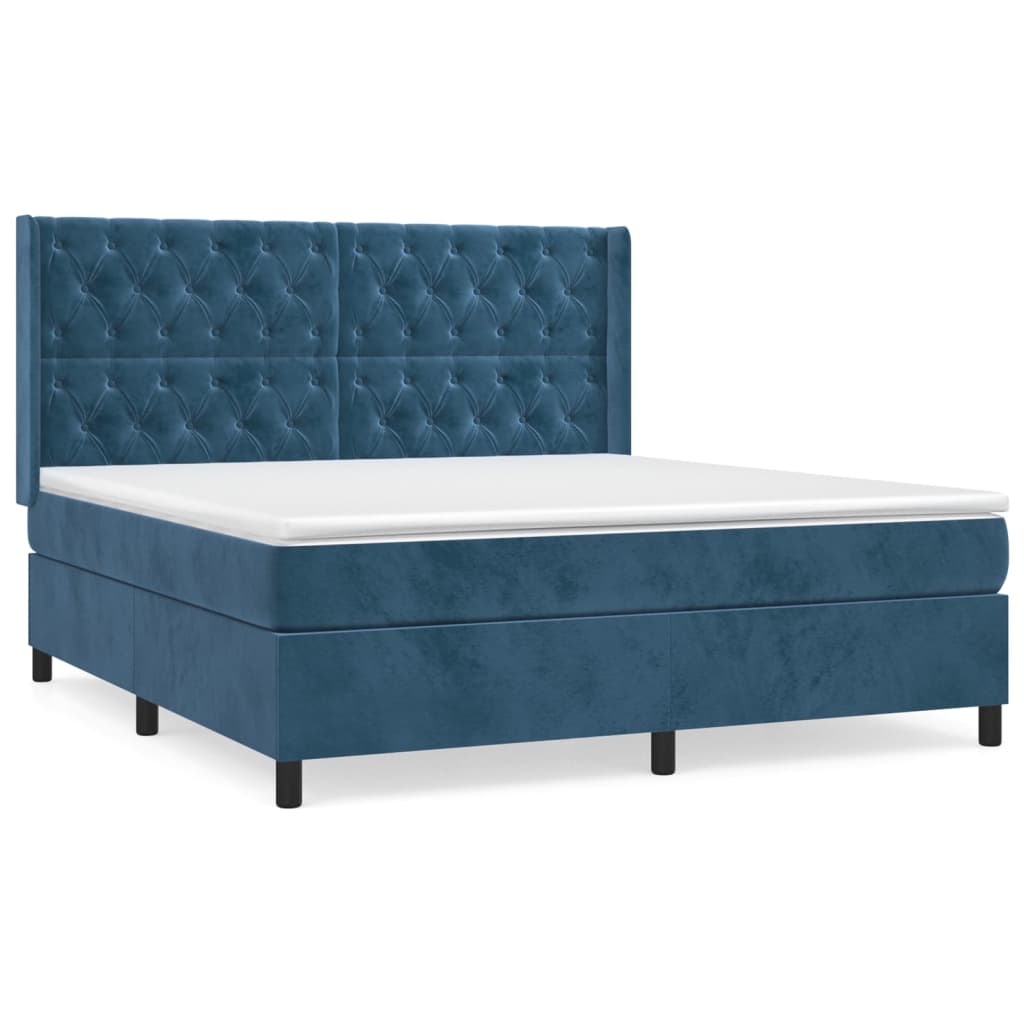 Cama box spring con colchón terciopelo azul oscuro 160x200 cm diseño de botones