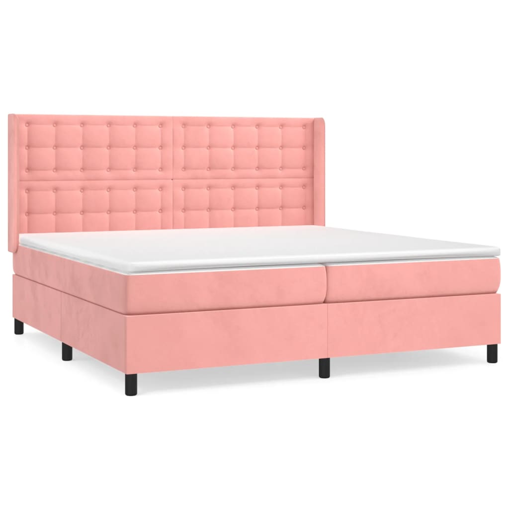 Cama box spring con colchón terciopelo rosa 200x200 cm botones