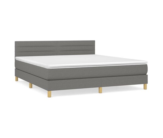 Cama box spring con colchón tela gris oscuro 180x200 cm rayas horizontales