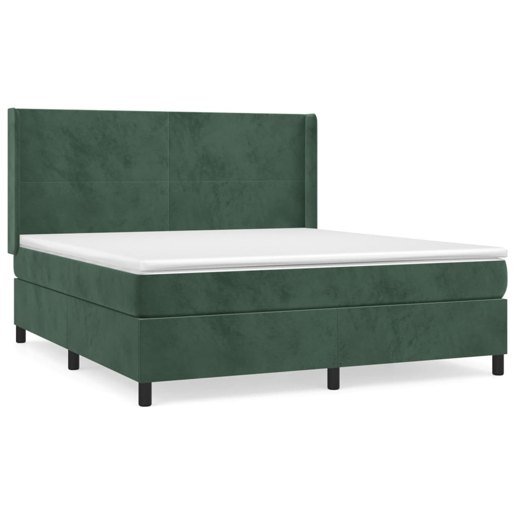 Cama box spring con colchón terciopelo verde oscuro 160x200 cm diseño plano