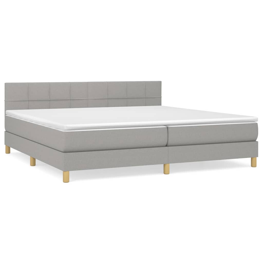 cama box spring con colchon tela gris claro 200x200 cm bloques con cuadros