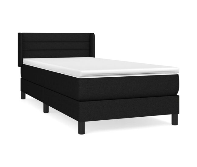 Cama box spring con colchón tela negro 90x190 cm rayas horizontales