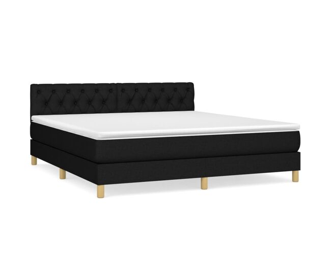 Cama box spring con colchón tela negro 160x200 cm diseño de botones