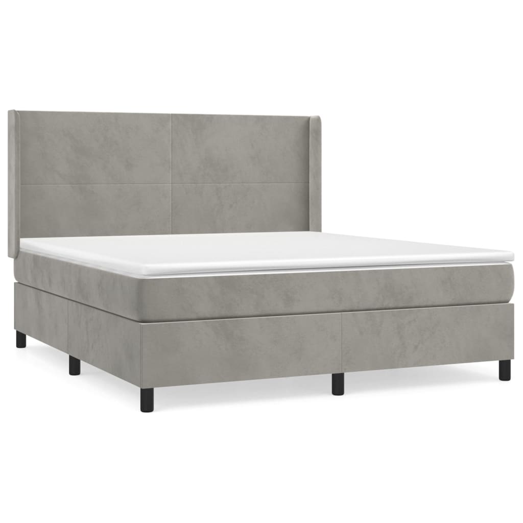 Cama box spring con colchón terciopelo gris claro 160x200 cm diseño plano